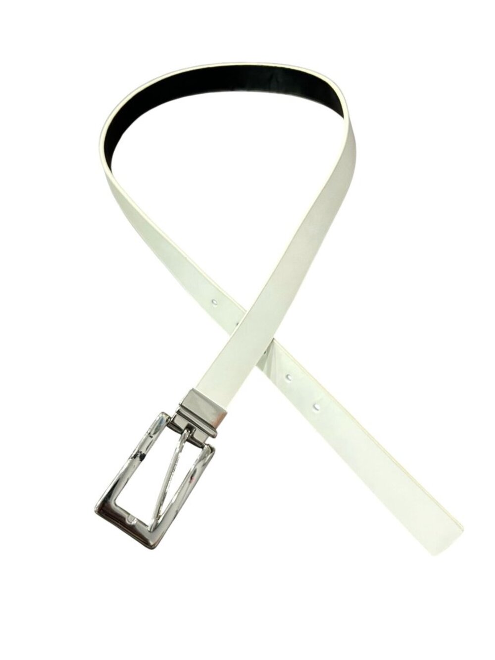 Medium White Faux Leather Belt Silver Tone Buckle Minimalist Clean Girl